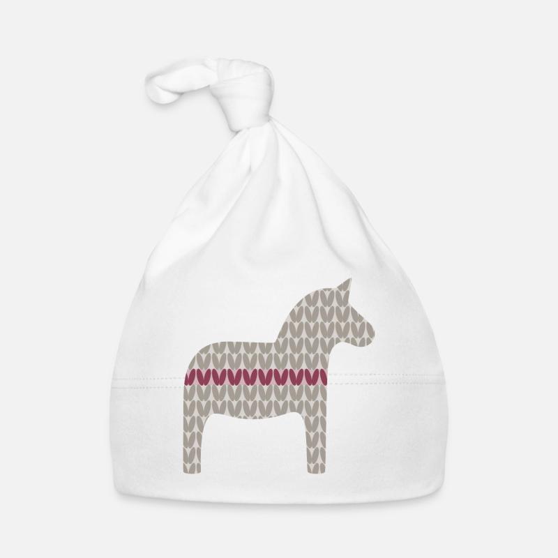 Dala Horse Knitting Pattern Christmas Red Grey Scandi Organic Baby Cap