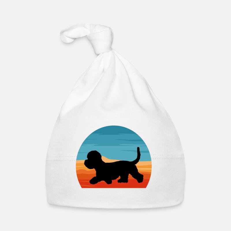 Dandie Dinmont Terrier Dog Silhouette Retro Sunset Organic Baby Cap