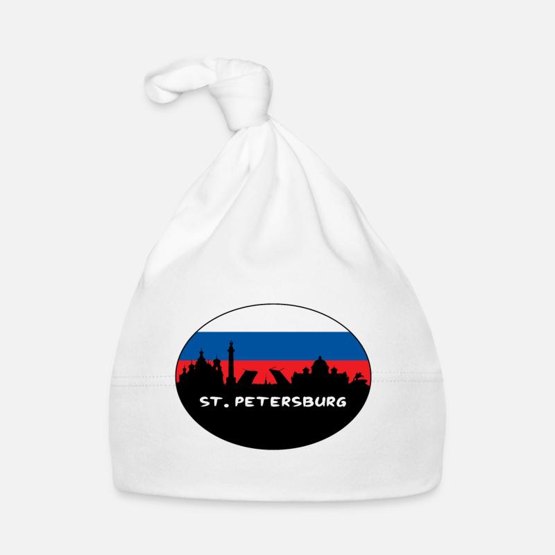 Saint-Pétersbourg Russie Drapeau Skyline Silhouette Trave - Bonnet bio Bébé - blanc