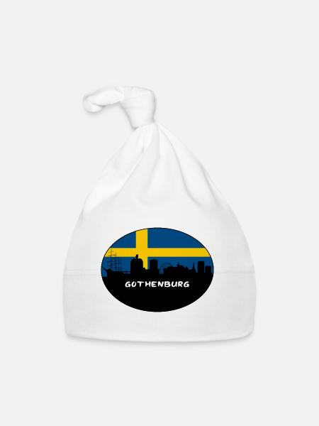 Göteborg Schweden Flagge Skyline Silhouette Reisen - Baby Bio-Mütze - Weiß - Vorne