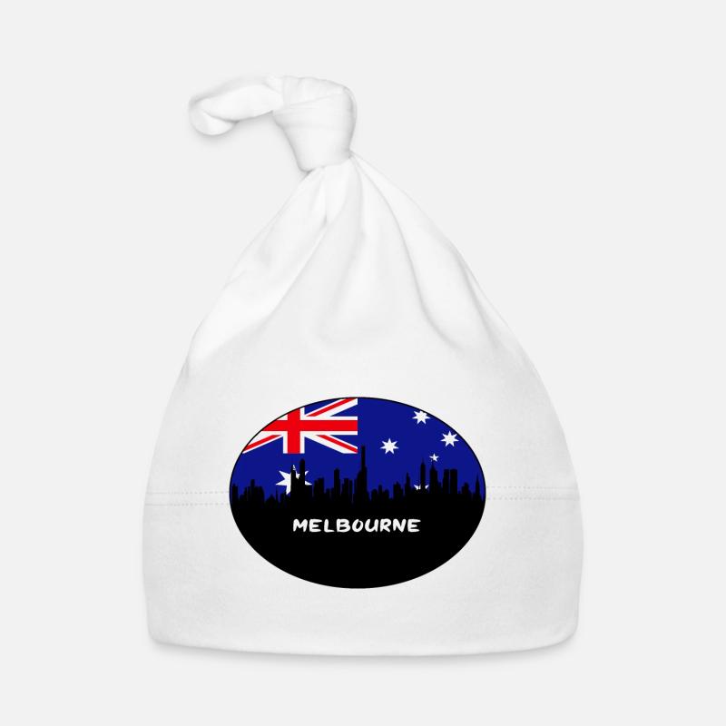 Melbourne Australie Drapeau Skyline Voyage Silhouette Bonnet bio Bébé