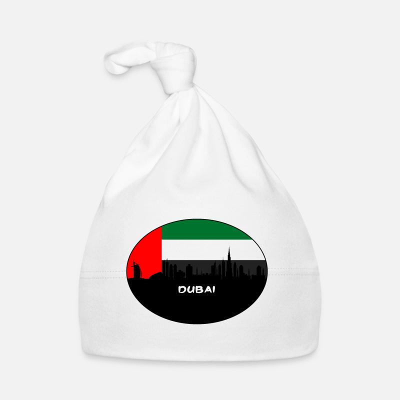 Dubai Émirats Arabes Unis Drapeau Skyline Voyage Silhouette - Bonnet bio Bébé - blanc