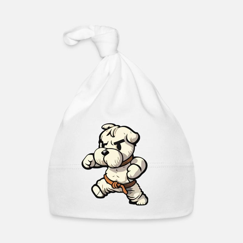 Mignon Funny Dog Knows Karaté Illustration de dessin animé Bonnet bio Bébé