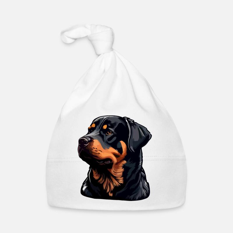 Rottweiler Dog Breed Face Illustration de dessin animé Bonnet bio Bébé