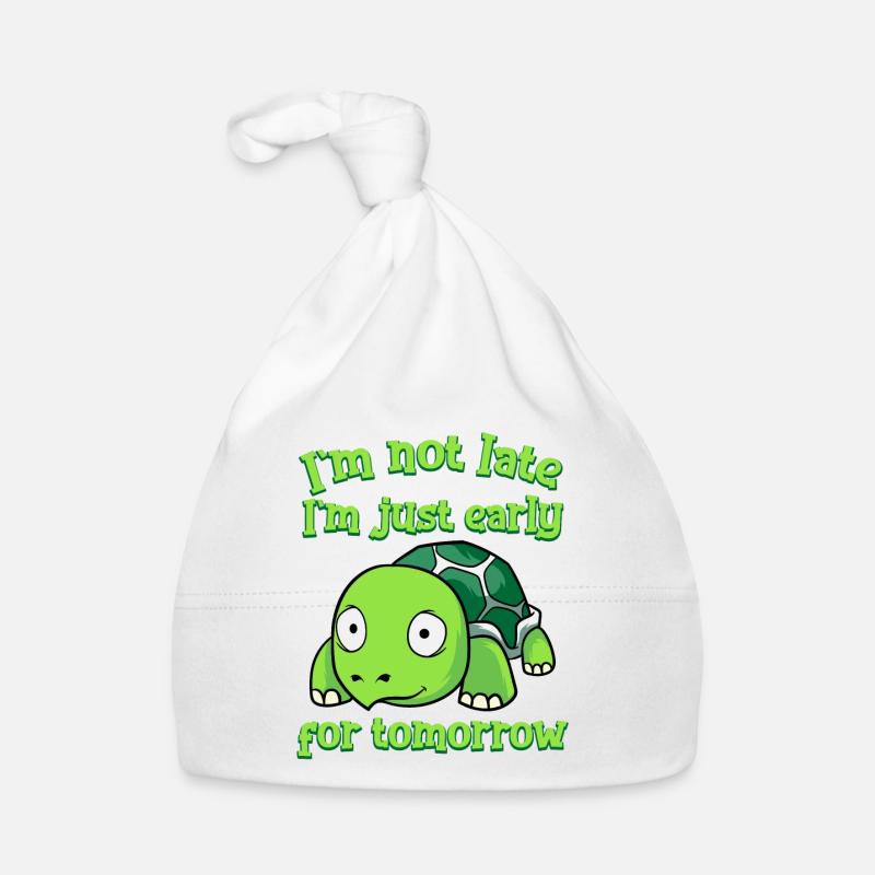 Slow Not On Time Reptile Shell Turtle T-shirt - Bonnet bio Bébé - blanc