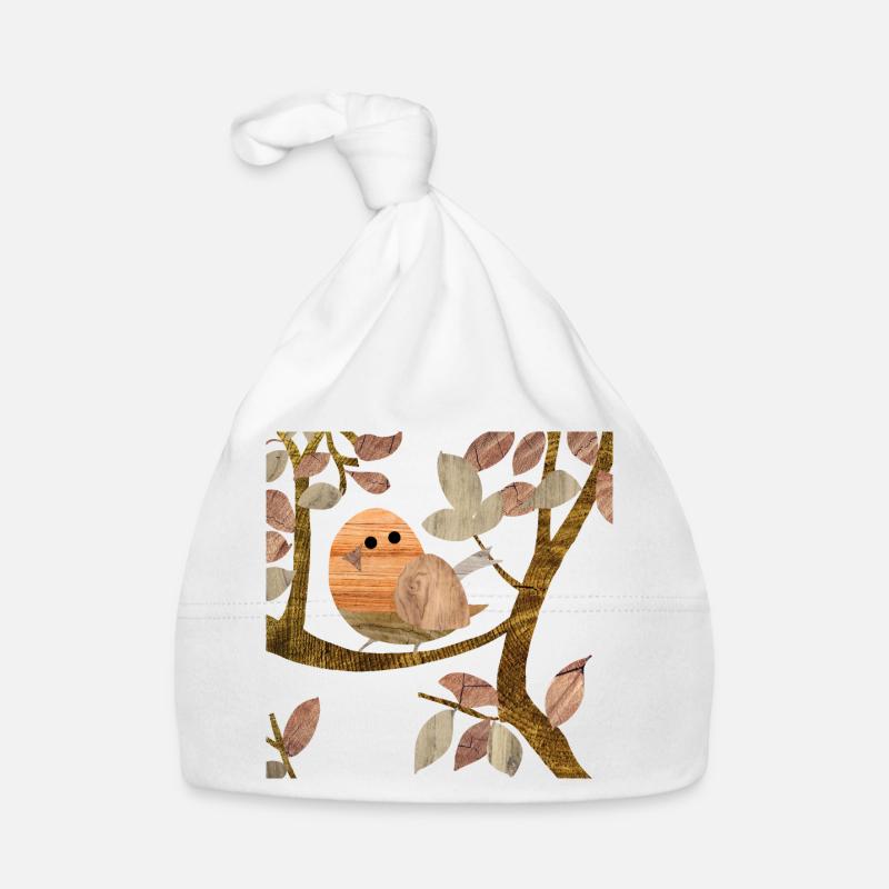 Vogel im Baum - Holz Baby Bio-Mütze