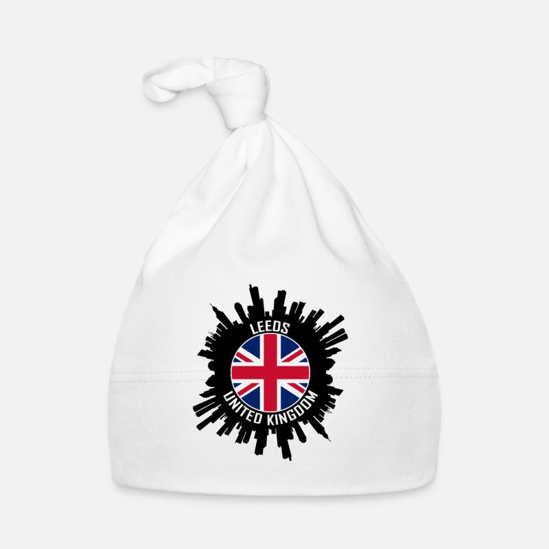 Leeds Skyline Royaume-Uni Flag Souvenir de voyage Bonnet bio Bébé