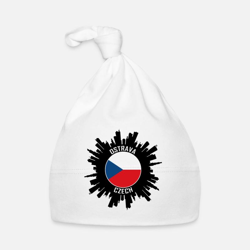 Ostrava Skyline Drapeau tchèque Souvenir de voyage Bonnet bio Bébé