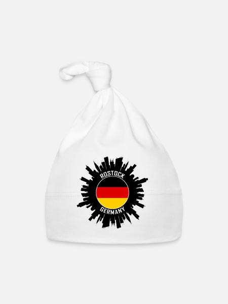 Rostock Skyline Germany Flag Travel Souvenir - Organic Baby Cap - white - Front
