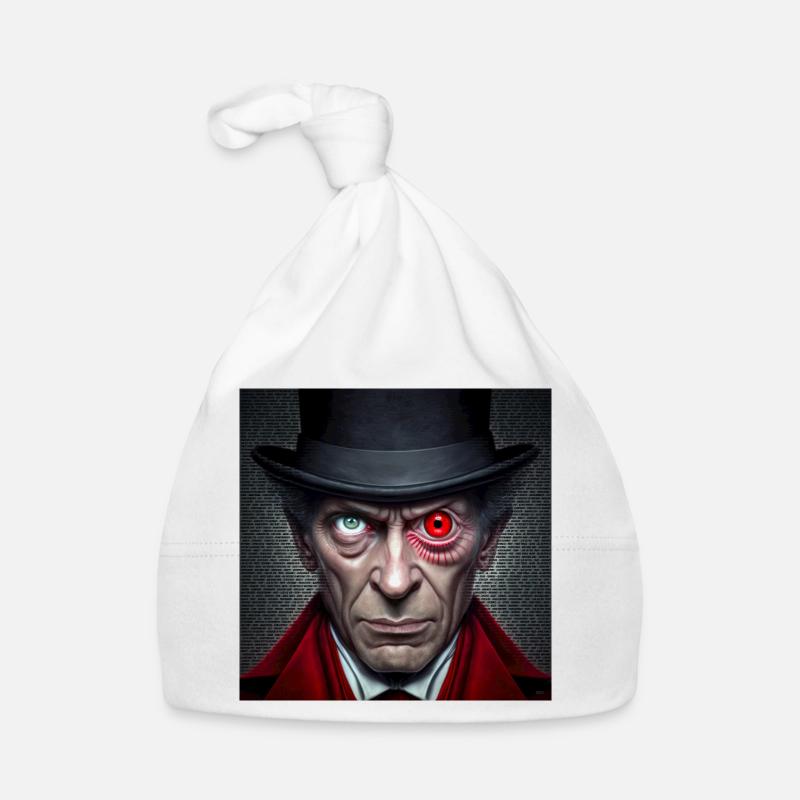 Visage double œil rouge vert- Conspircay - Bonnet bio Bébé - blanc