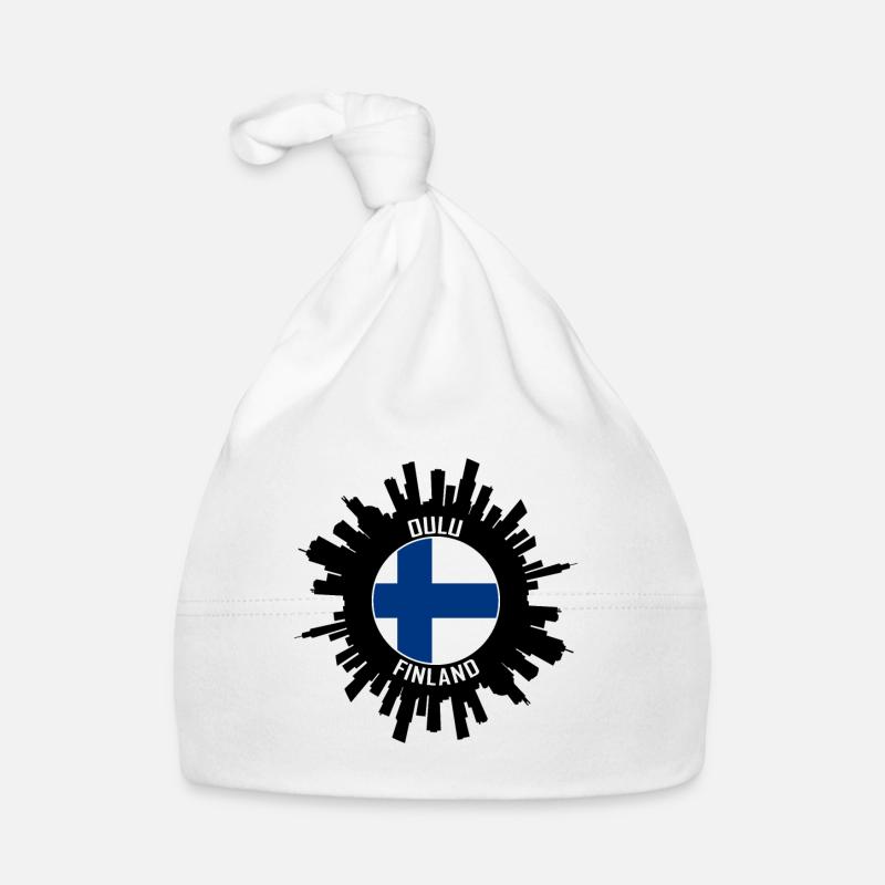 Oulu Skyline Finlande Flag Souvenir de voyage Bonnet bio Bébé