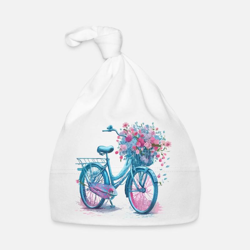 Vélo de ville avec panier de fleurs Bonnet bio Bébé