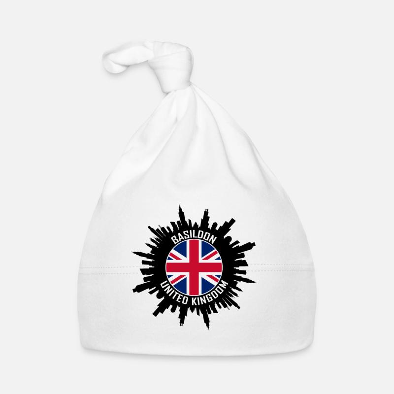 Basildon Skyline UK Flagge Reise-Souvenir Baby Bio-Mütze