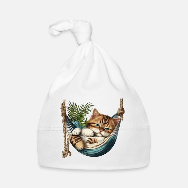 Chat dans un Hammock - Bonnet bio Bébé - blanc