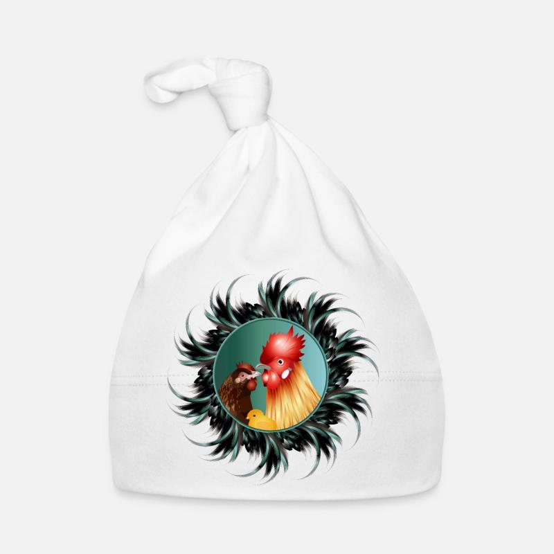 Rooster with hen and chicks in feather frame Organic Baby Cap