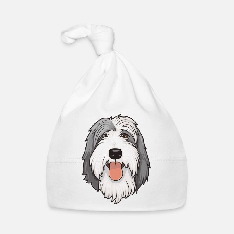 Bearded Collie Head Comic Cartoon Dog - Bonnet bio Bébé - blanc