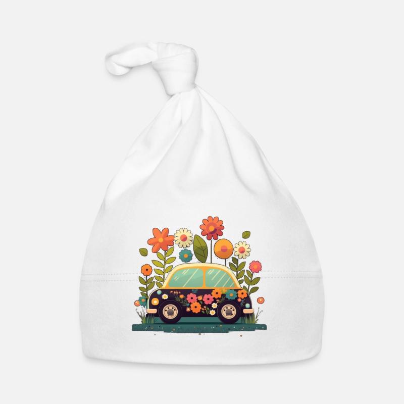 Süßes Blumen Auto 3 - Baby Bio-Mütze - Weiß