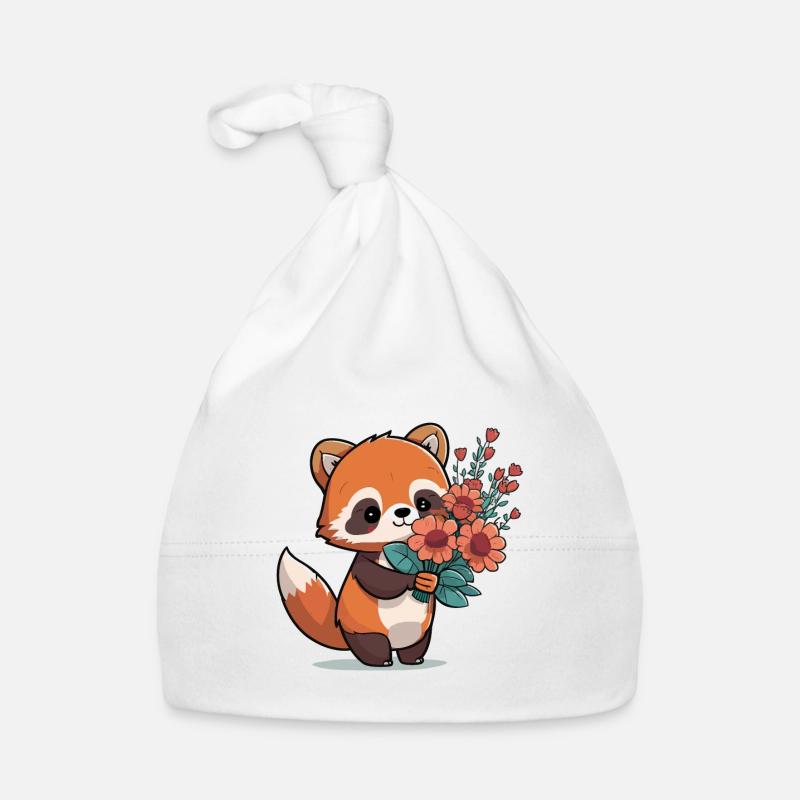 Panda roux à fleurs Bonnet bio Bébé