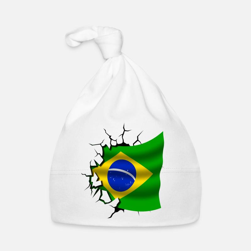 Drapeau du Brésil - Brésil - Drapeau Broken Design Bonnet bio Bébé