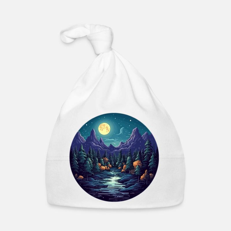 Paysage forestier surréaliste la nuit - Bonnet bio Bébé - blanc