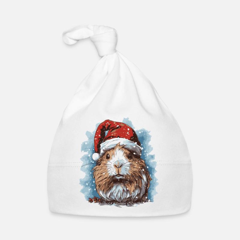 Cochon d’Inde avec chapeau de Père Noël - Bonnet bio Bébé - blanc