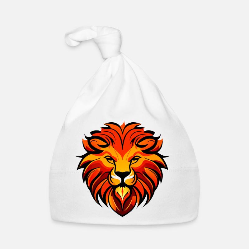 Tête de lion, rouge et jaune Bonnet bio Bébé