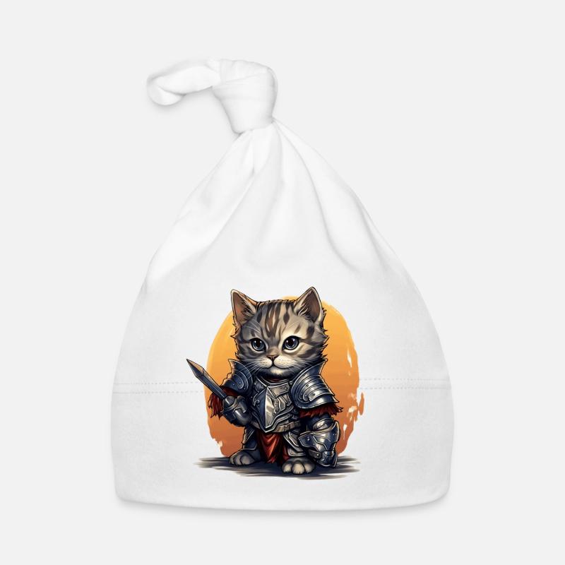 Chat en équipement de chevalier avec épée, AI Gene Bonnet bio Bébé