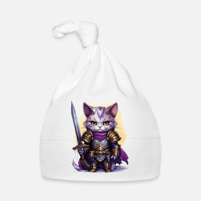 Chat en équipement de chevalier avec épée longue, AI Gen - Bonnet bio Bébé - blanc