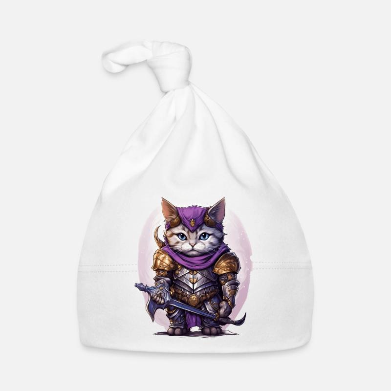 Chat en équipement de chevalier avec épée longue, AI Gen Bonnet bio Bébé