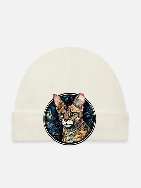 Ocicat Katzenrasse Aquarellglas - Baby Bio-Mütze - Weiß - Vorne