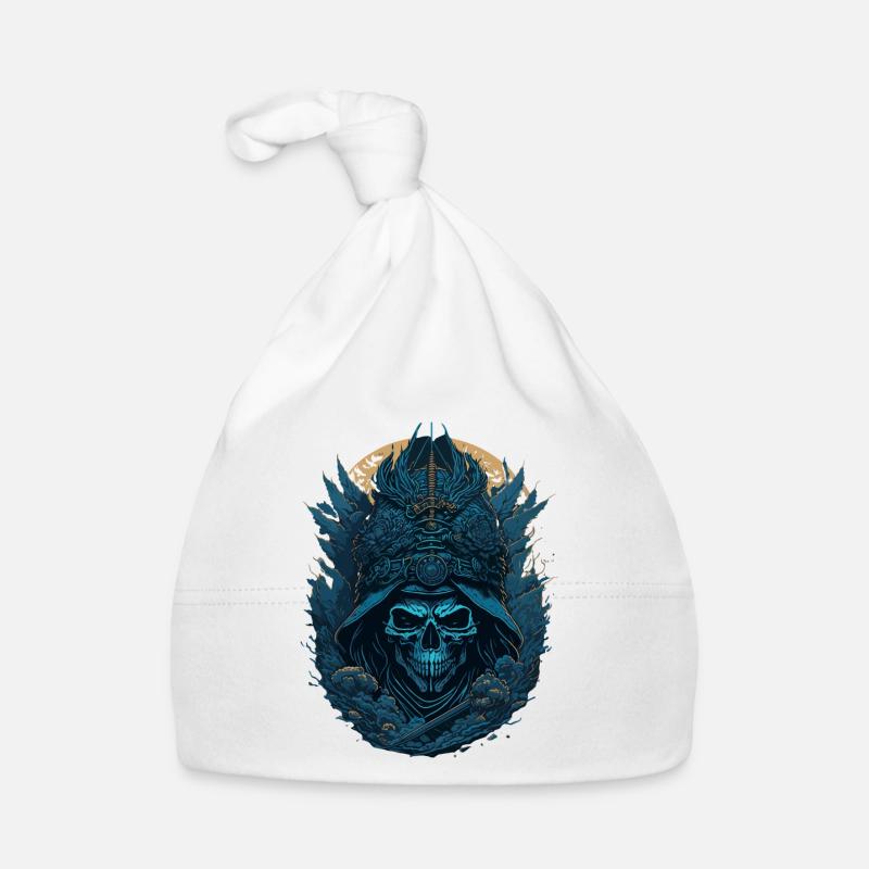 Blauer Samurai Skelett Schädel - Blauer Samurai Schädel - Baby Bio-Mütze - Weiß