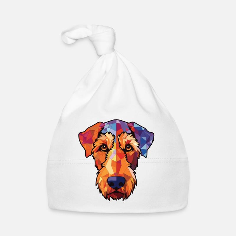 Airedale Terrier Chien Aquarelle Peinture colorée Bonnet bio Bébé