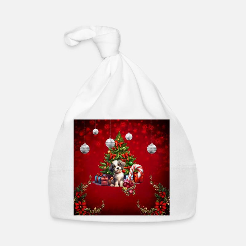 Chiot doux avec arbre de Noël Bonnet bio Bébé