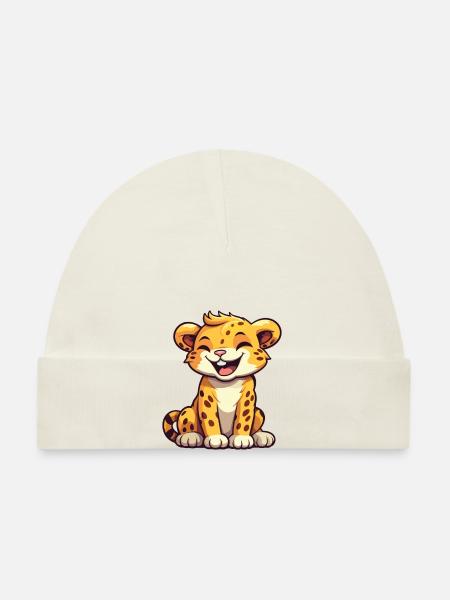 Leopard Cartoon Kawaii Watercolor Illustration - Organic Baby Cap - white - Front