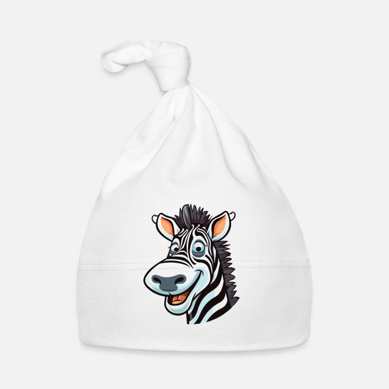 Zebra Cartoon Kawaii Aquarelle Illustration - Bonnet bio Bébé - blanc