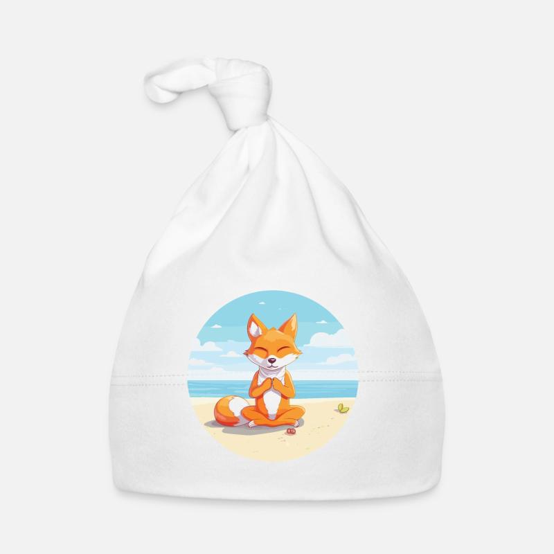 Fuchs-Karikatur-Yoga-Strand-Sommer-Illustration Baby Bio-Mütze