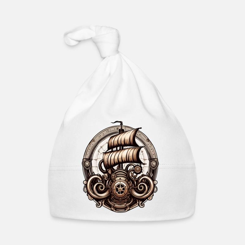 Bateau pirate / Bateau / Mer / Océan / Vagues - Bonnet bio Bébé - blanc