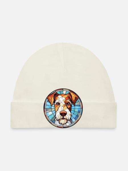 Draht Foxterrier Hunderasse Aquarell Illustration - Baby Bio-Mütze - Weiß - Vorne
