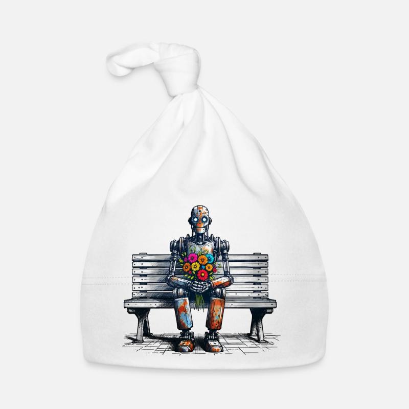 Robot Bench Flowers Robot Love Rusty Art Organic Baby Cap