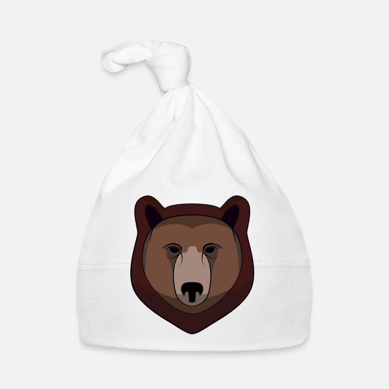 Ours - Tête d’ours - Logo - Bonnet bio Bébé - blanc