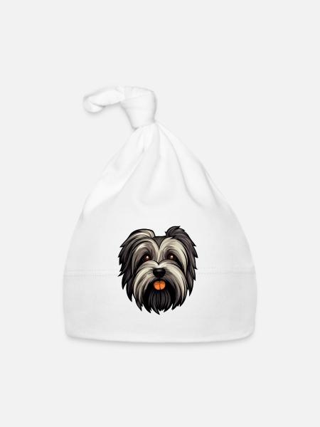 Skye Terrier chien race dessin animé Kawaii Illustration - Bonnet bio Bébé - blanc - Devant