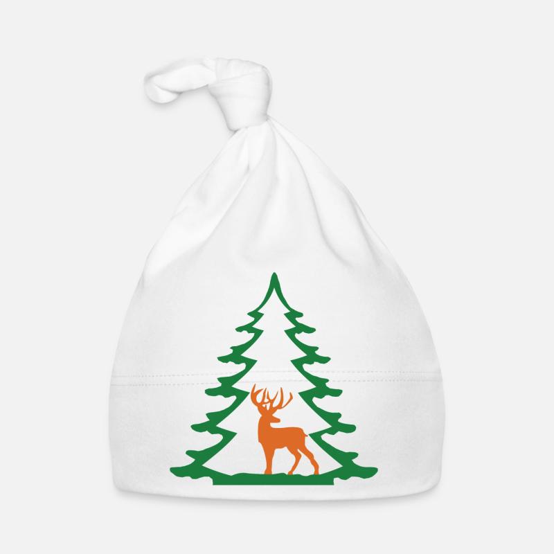 FIR TREE WITH DEER Organic Baby Cap