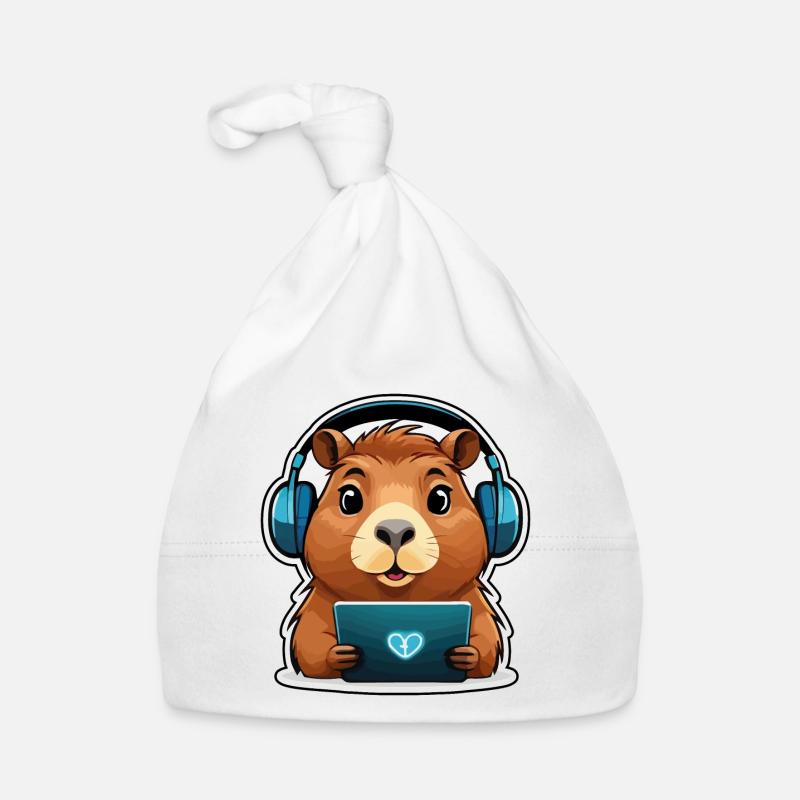 Capybara mit Computer - Baby Bio-Mütze - Weiß