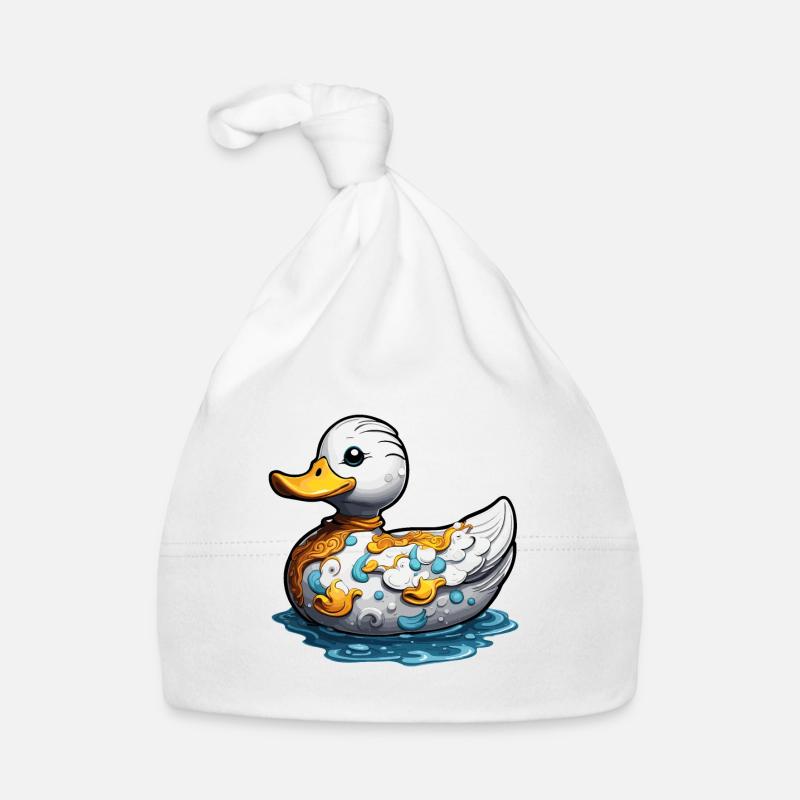 Canard en caoutchouc / canard en caoutchouc / eau / baignoire - Bonnet bio Bébé - blanc
