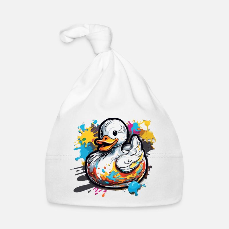 Canard en caoutchouc / canard en caoutchouc / eau / baignoire - Bonnet bio Bébé - blanc