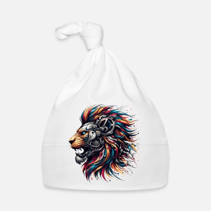 Lion Cyborg Robot Page cadeau - Bonnet bio Bébé - blanc