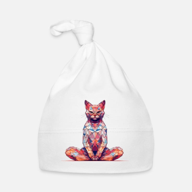 Multicolor Polygon Katze - Baby Bio-Mütze - Weiß