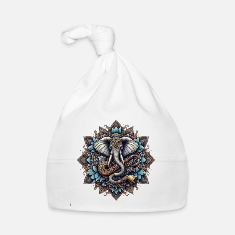 Mandala d’éléphants dans le style steampunk - Bonnet bio Bébé - blanc