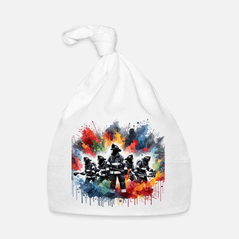 Des héros des pompiers dans une pluie de couleurs - Bonnet bio Bébé - blanc