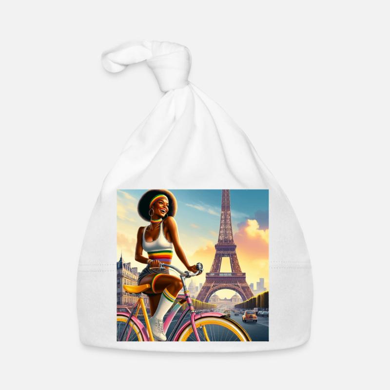 Belle Fille à Vélo, Tour Eiffel Bonnet bio Bébé